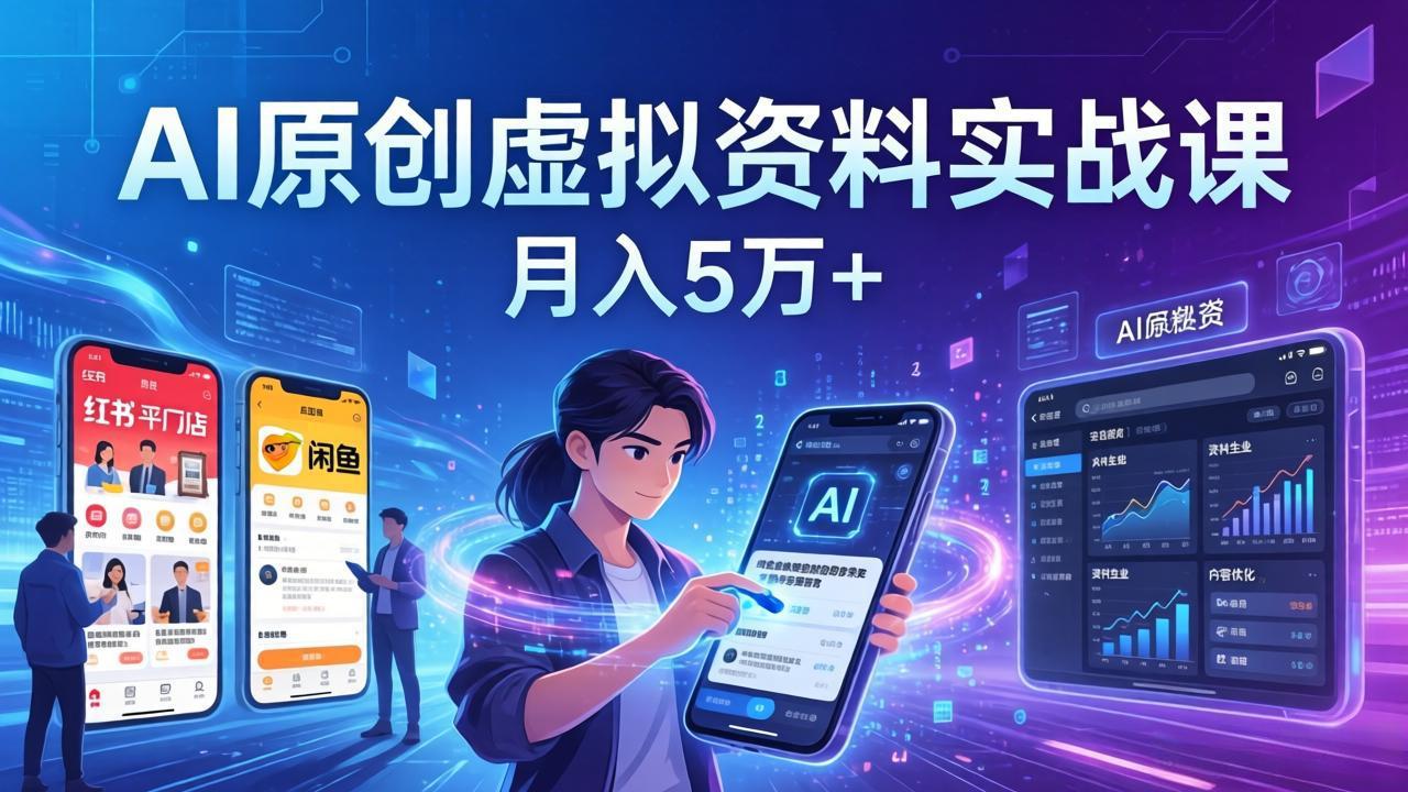AI原创虚拟资料实战课：2026新机会，小红书闲鱼开店，普通人用AI轻松变现，月入5万+-七州人网创