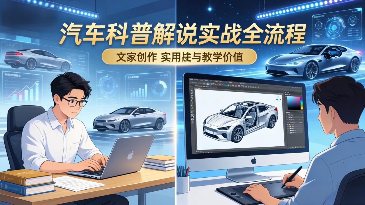 抖音汽车科普解说实战:文案+动画+画面处理+去水印全流程,打造专业汽车科普视频-七州人网创