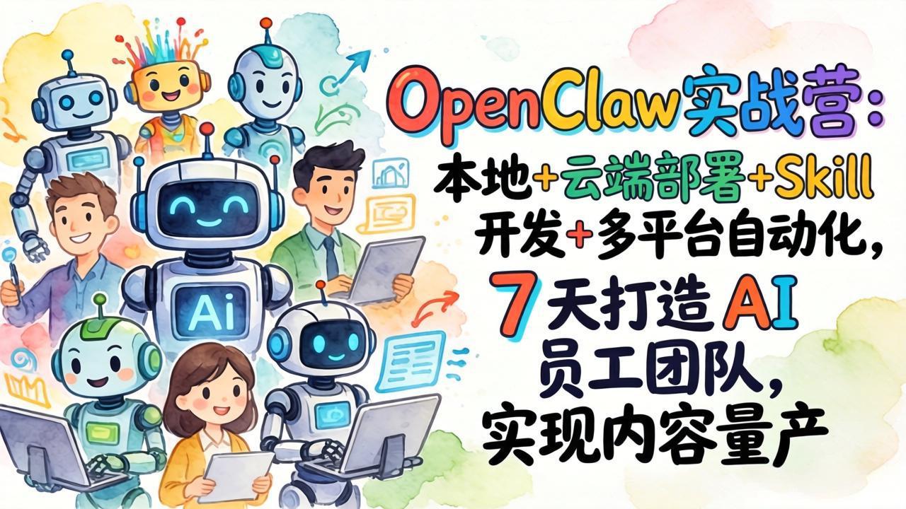 OpenClaw实战营：本地+云端部署+Skill开发+多平台自动化，7 天打造 AI 员工团队，实现内容量产-七州人网创