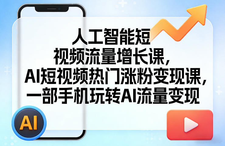 人工智能短视频流量增长课，AI短视频热门涨粉变现课，一部手机玩转AI流量变现-七州人网创