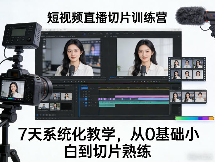 短视频直播切片训练营，7天系统化教学，从0基础小白到切片熟练-七州人网创