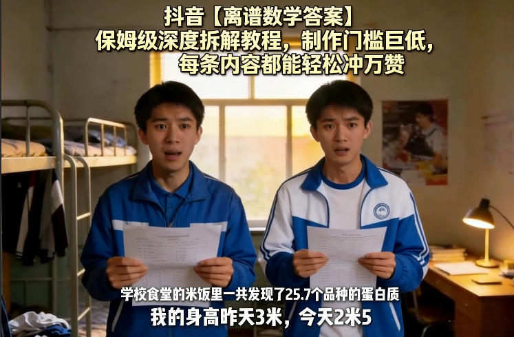 抖音【离谱数学答案】保姆级深度拆解教程，制作门槛巨低，每条内容都能轻松冲万赞，附详细步骤-七州人网创