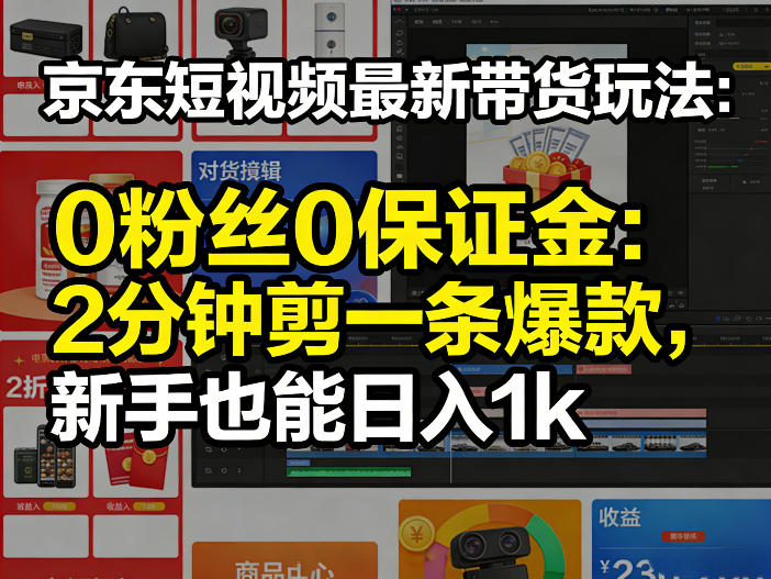 京东短视频最新带货玩法，0粉丝0保证金，2分钟剪一条爆款，新手也能日入1k+【揭秘】-七州人网创