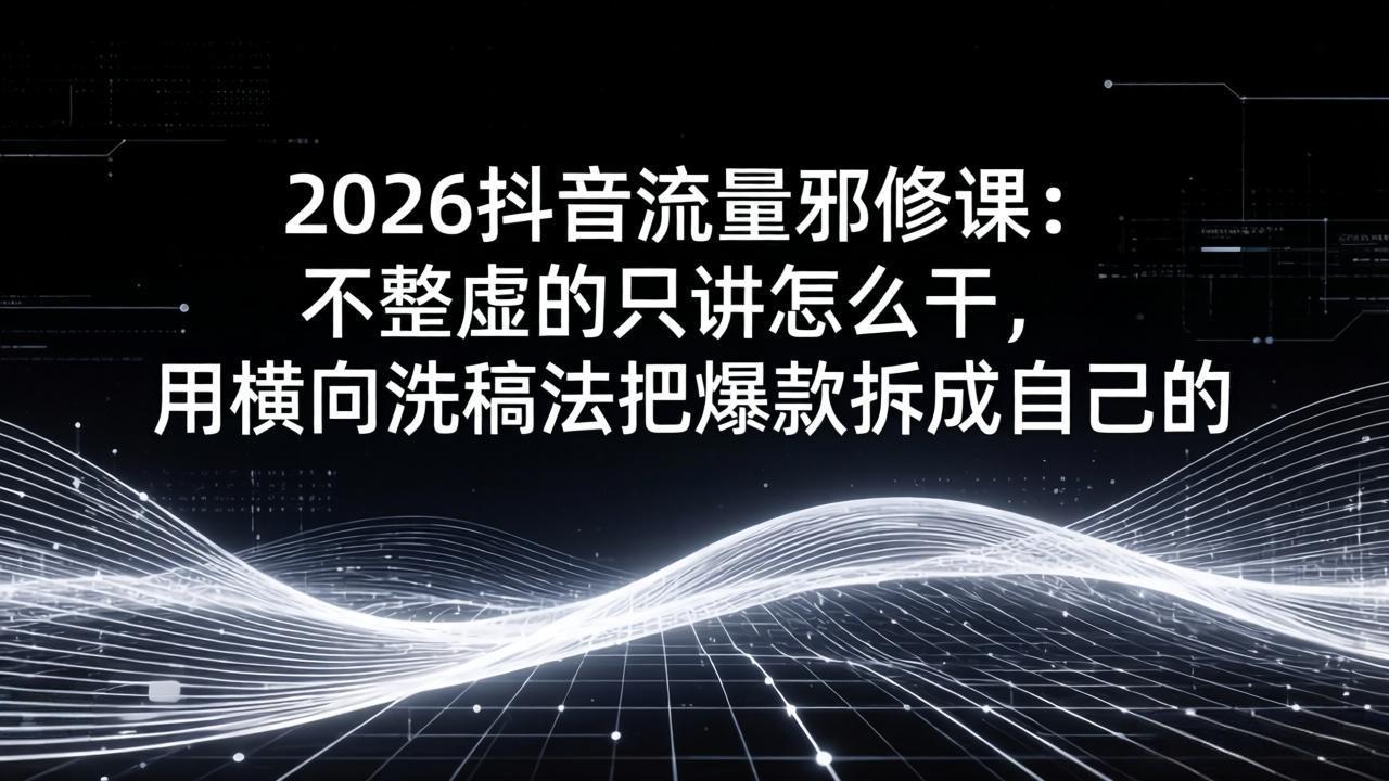 2026抖音流量邪修课：不整虚的只讲怎么干，用横向洗稿法把爆款拆成自己的-七州人网创