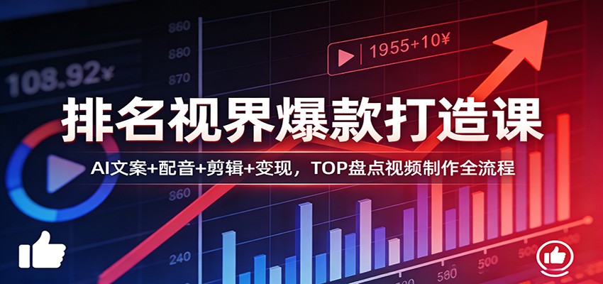 排名视界爆款打造课：AI文案+配音+剪辑+变现，TOP盘点视频制作全流程-七州人网创