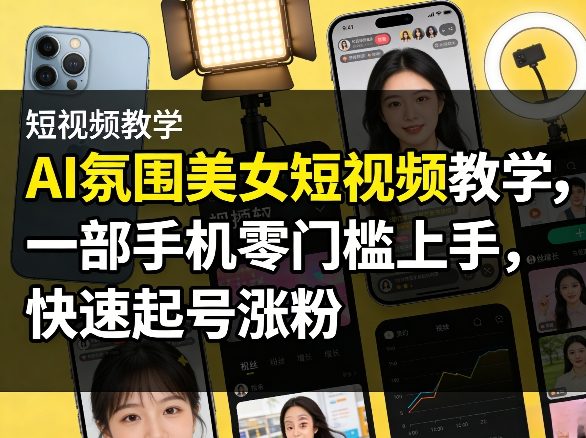 AI氛围美女短视频教学，一部手机零门槛上手，快速起号涨粉-七州人网创