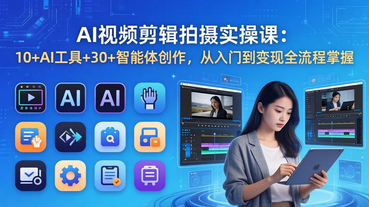 AI 视频剪辑拍摄实操课：10+AI工具+30+智能体创作，从入门到变现全流程掌握-七州人网创