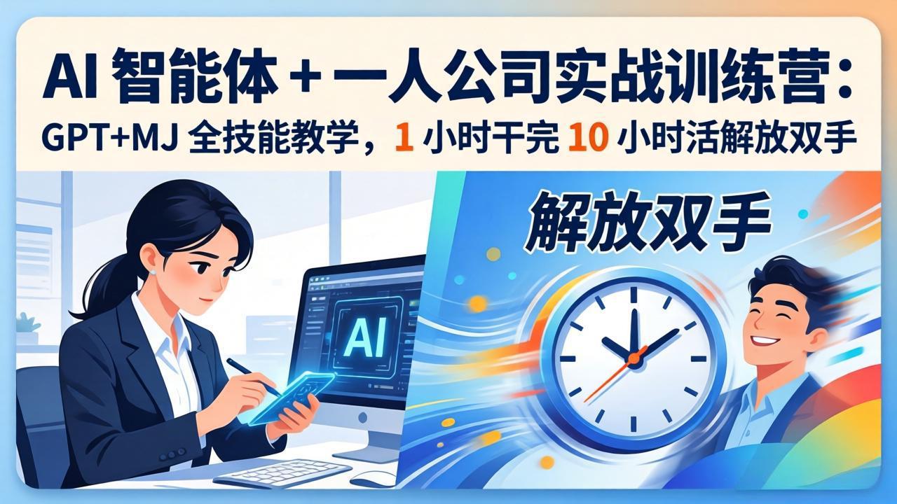AI 智能体 + 一人公司实战训练营:GPT+MJ 全技能教学,1 小时干完 10 小时活解放双手-七州人网创