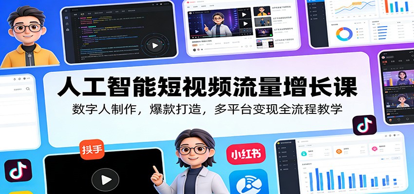 人工智能短视频流量增长课：数字人制作，爆款打造，多平台变现全流程教学-七州人网创