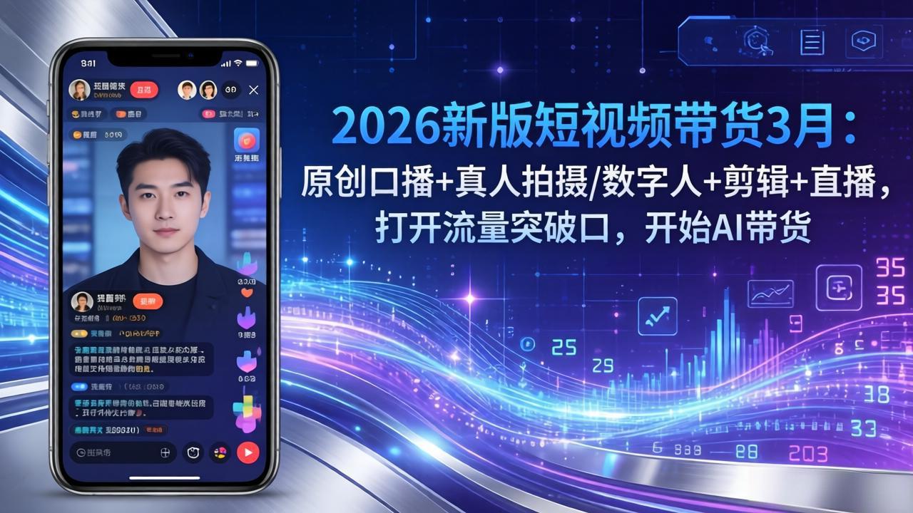 2026新版短视频带货3月：原创口播+真人拍摄/数字人+剪辑+直播，打开流量突破口，开始AI带货-七州人网创