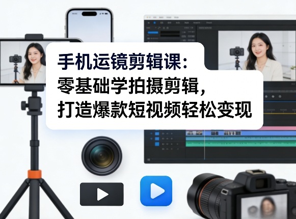 手机运镜剪辑课：零基础学拍摄剪辑，打造爆款短视频轻松变现-七州人网创