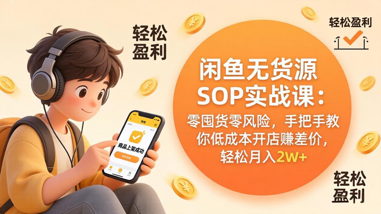 闲鱼无货源SOP实战课:零囤货零风险,手把手教你低成本开店赚差价,轻松月入2w+-七州人网创