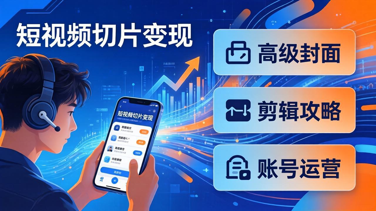 短视频切片变现速成班2.0：高级封面+剪辑攻略+账号运营，0基础小白快速入局副业-七州人网创