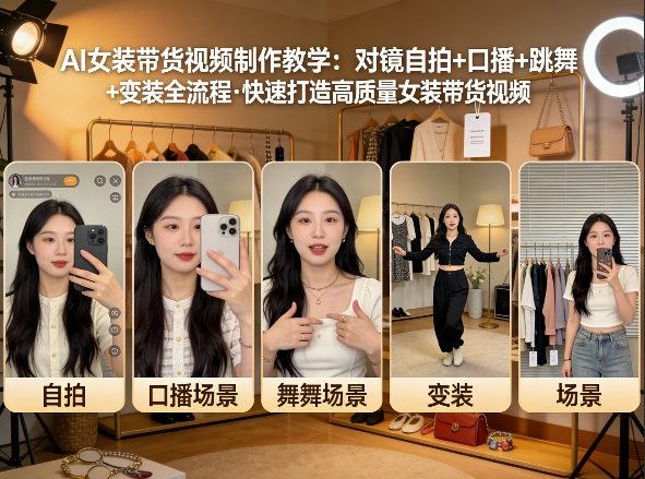 AI女装带货视频制作教学，对镜自拍、口播、跳舞、变装全流程，快速打造高质量女装带货视频-七州人网创