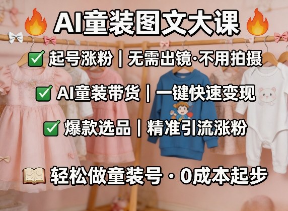 AI童装图文剪辑，某社群童装图文大课，起号涨粉、AI童装带货、爆款选品，无需出镜和拍摄-七州人网创