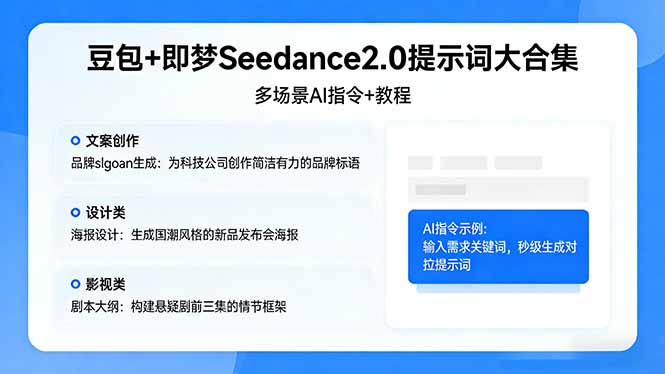 豆包+即梦Seedance2.0提示词大合集：多场景AI指令+教程，解锁文案、设计、影视高效创作-七州人网创