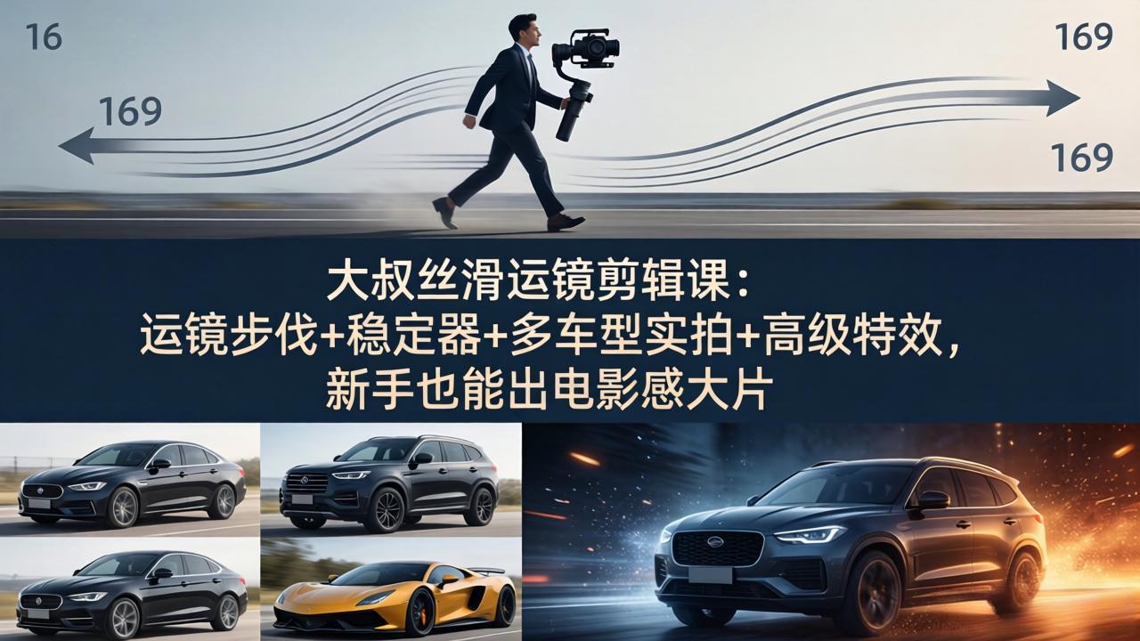 大叔丝滑运镜剪辑课：运镜步伐+稳定器+多车型实拍+高级特效，新手也能出电影感大片-七州人网创