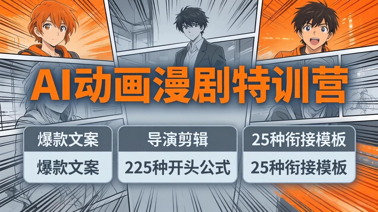 AI动画漫剧特训营:爆款文案+导演剪辑:225种开头公式+25种衔接模板,两小时剪电影级大片-七州人网创