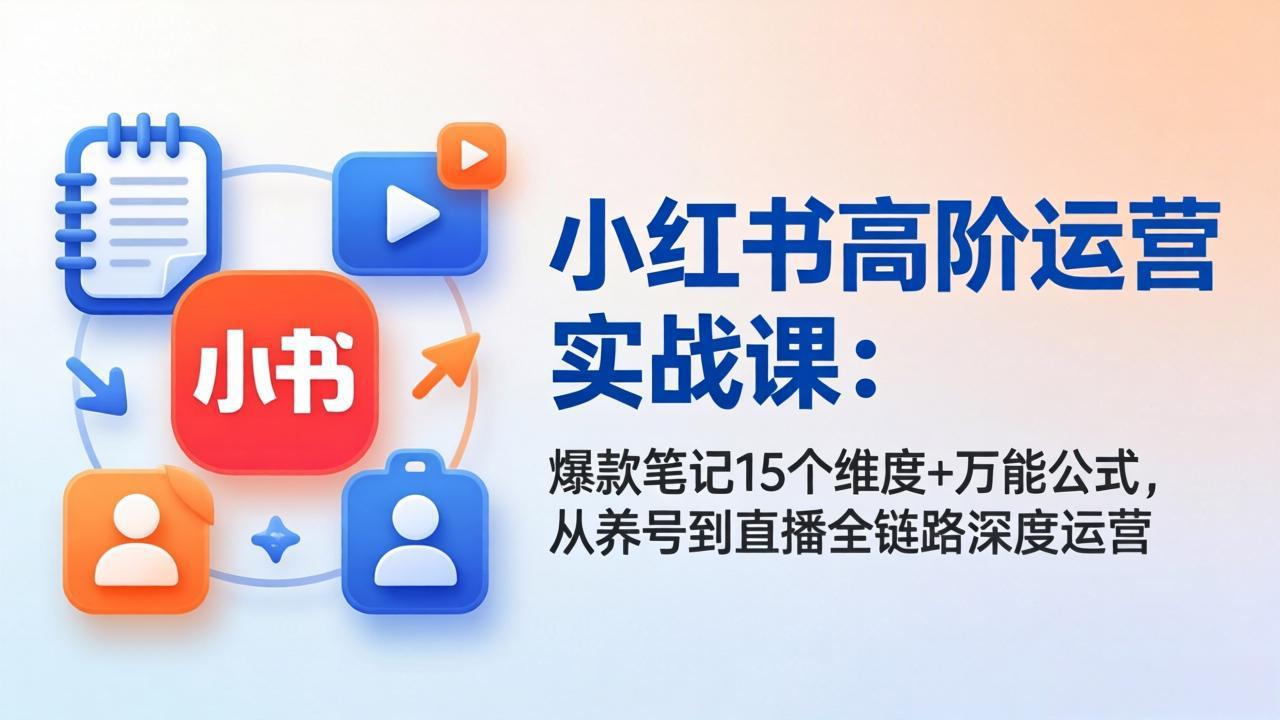 小红书高阶运营实战课：爆款笔记15个维度+万能公式，从养号到直播全链路深度运营-七州人网创