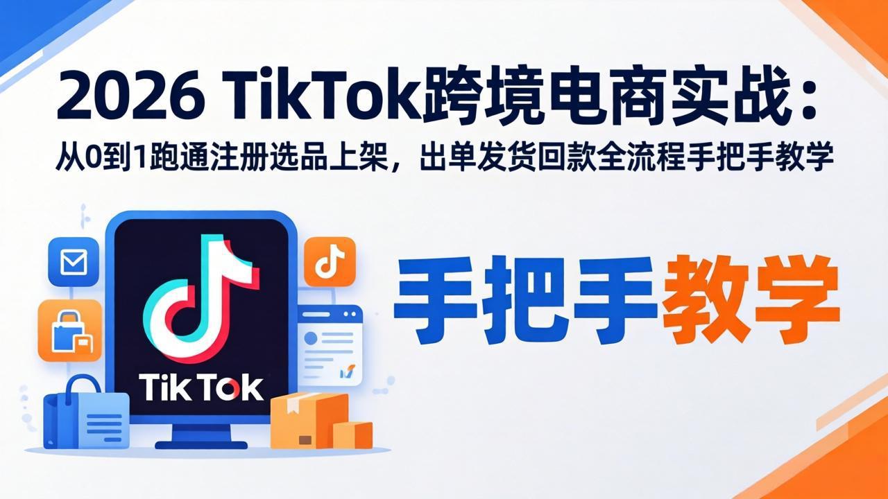 2026TikTok跨境电商实战：从0到1跑通注册选品上架，出单发货回款全流程手把手教学-七州人网创