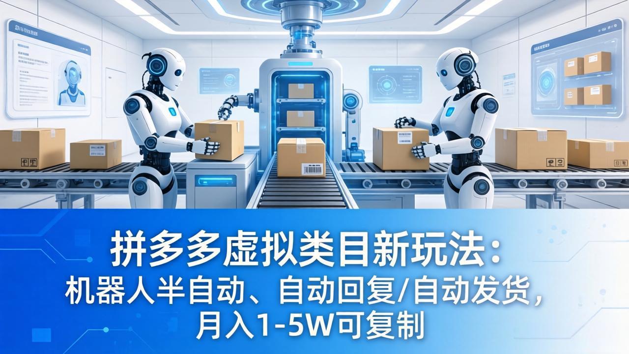 拼多多虚拟类目新玩法：机器人半自动、自动回复 /自动发货，月入 1-5W 可复制-七州人网创