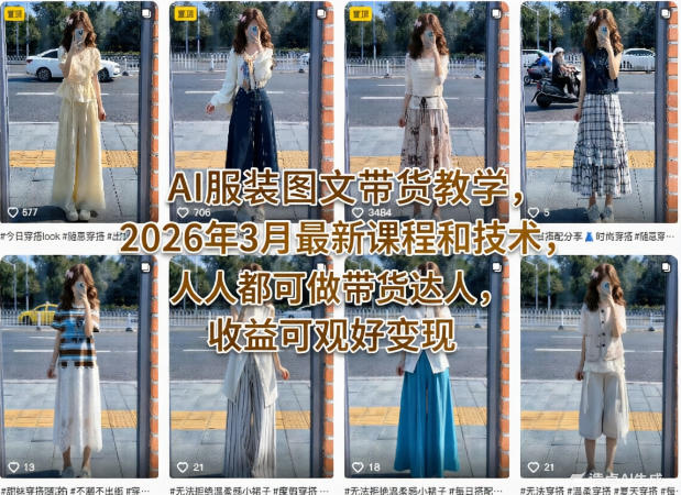 AI服装图文带货教学，2026年3月最新课程和技术，人人都可做带货达人，收益可观好变现-七州人网创