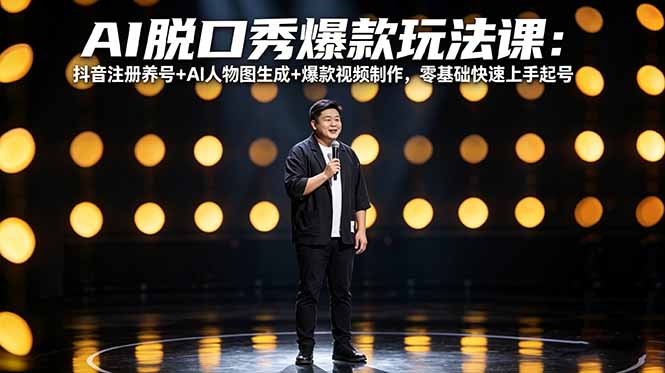 AI脱口秀爆款玩法课：抖音注册养号+AI人物图生成+爆款视频制作，零基础快速上手起号-七州人网创