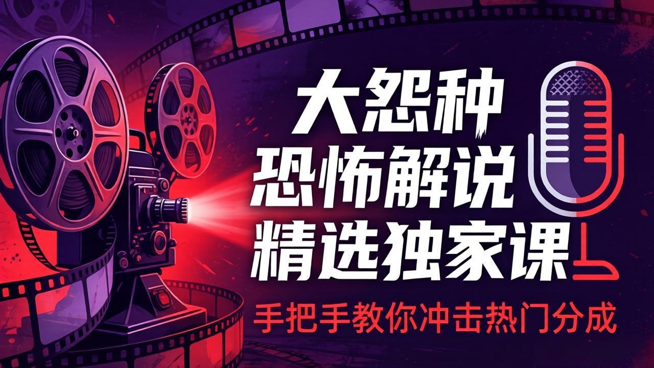 大怨种恐怖解说精选独家课:电影下载+文案配音+片头封面,手把手教你冲击热门分成-七州人网创