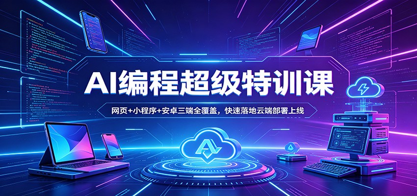 AI编程超级特训课：网页+小程序+安卓三端全覆盖，快速落地云端部署上线-七州人网创