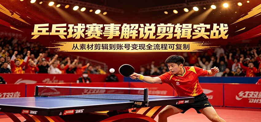 乒乓球赛事解说剪辑实战，从素材剪辑到账号变现全流程可复制-七州人网创