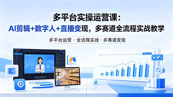 某团队多平台实操运营课-更新26年4月20：AI剪辑+数字人+直播变现，多赛道全流程实战教学-七州人网创