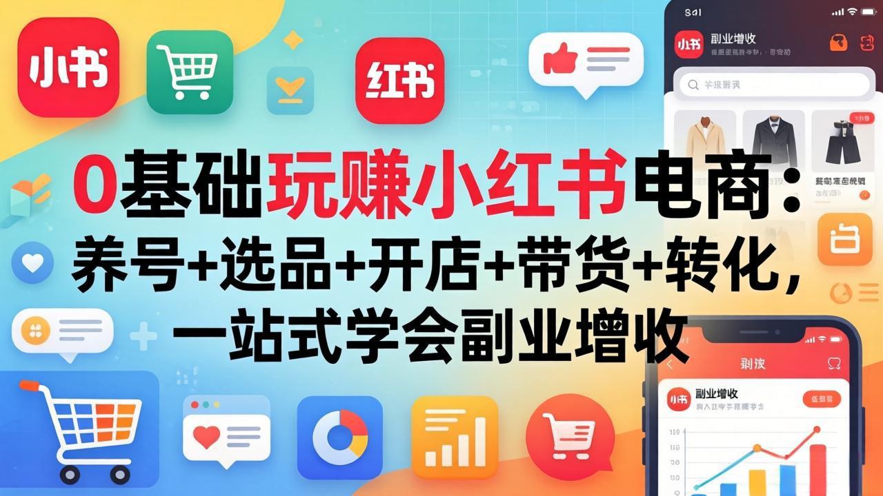 0基础玩赚小红书电商：养号+选品+开店+带货+转化，一站式学会副业增收-七州人网创