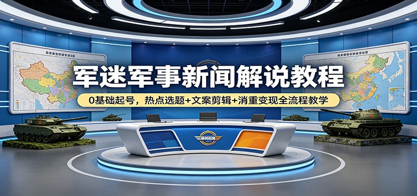 军迷军事新闻解说教程：0基础起号，热点选题+文案剪辑+消重变现全流程教学-七州人网创