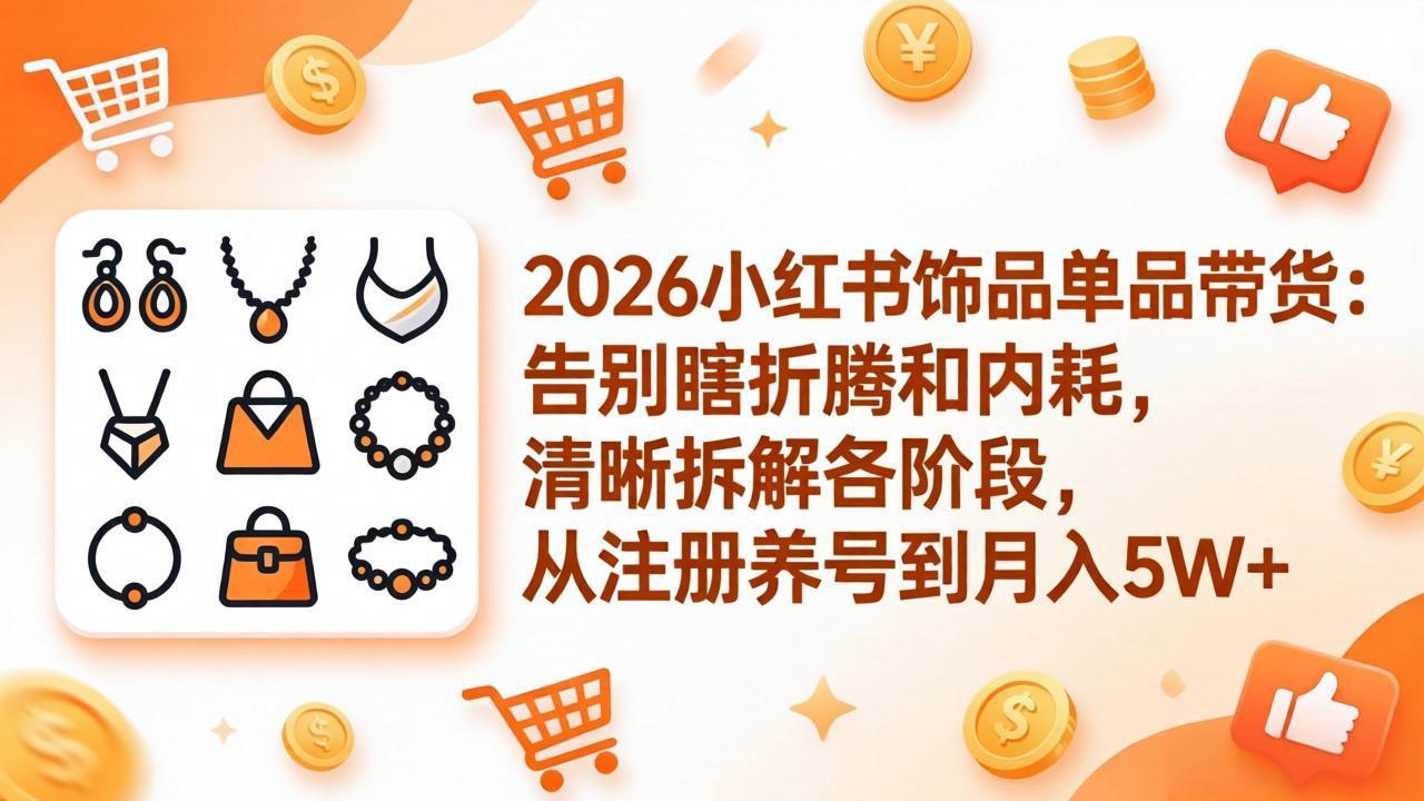 2026小红书饰品单品带货：告别瞎折腾和内耗，清晰拆解各阶段，从注册养号到月入5W+-七州人网创