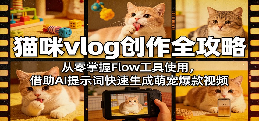 猫咪vlog创作全攻略:从零掌握Flow工具使用,借助AI提示词快速生成萌宠爆款视频-七州人网创