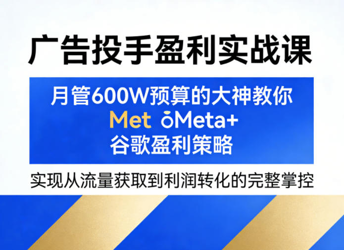 广告投手盈利实战课,月管600W预算的大神教你Meta+谷歌盈利策略,实现从流量获取到利润转化的完整掌控-七州人网创